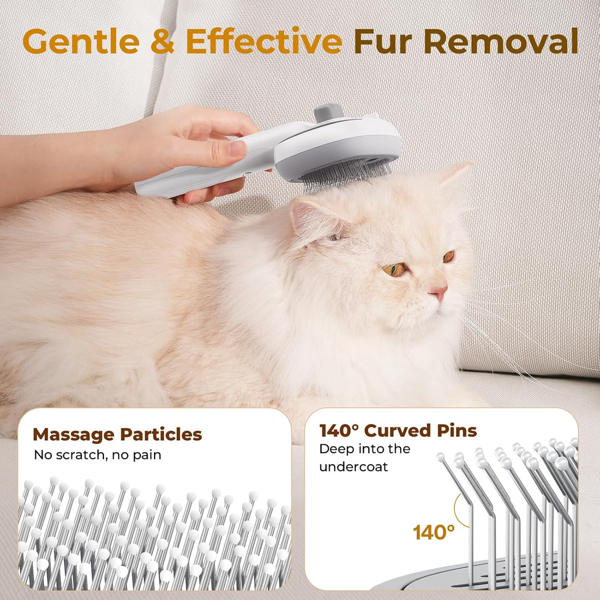 Pecute Self-Cleaning Steam Dog Cat Brush for Heavy Shedding/Long Coats – Essentials for Cats - White - image 4