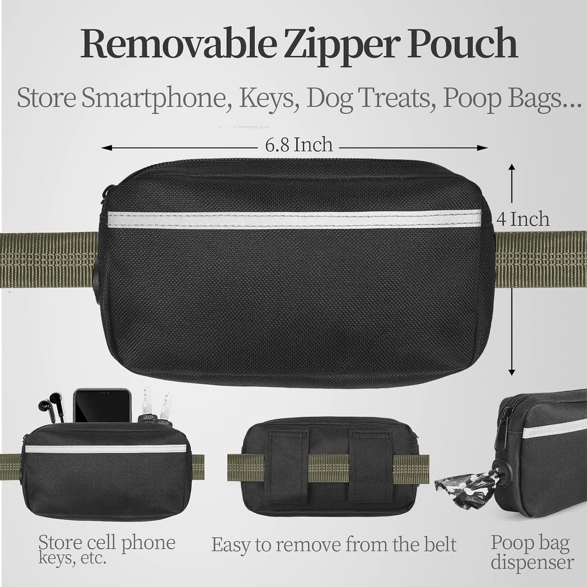 Hands Free Dog Leash with Zipper Pouch - Military Green / Medium - image 3