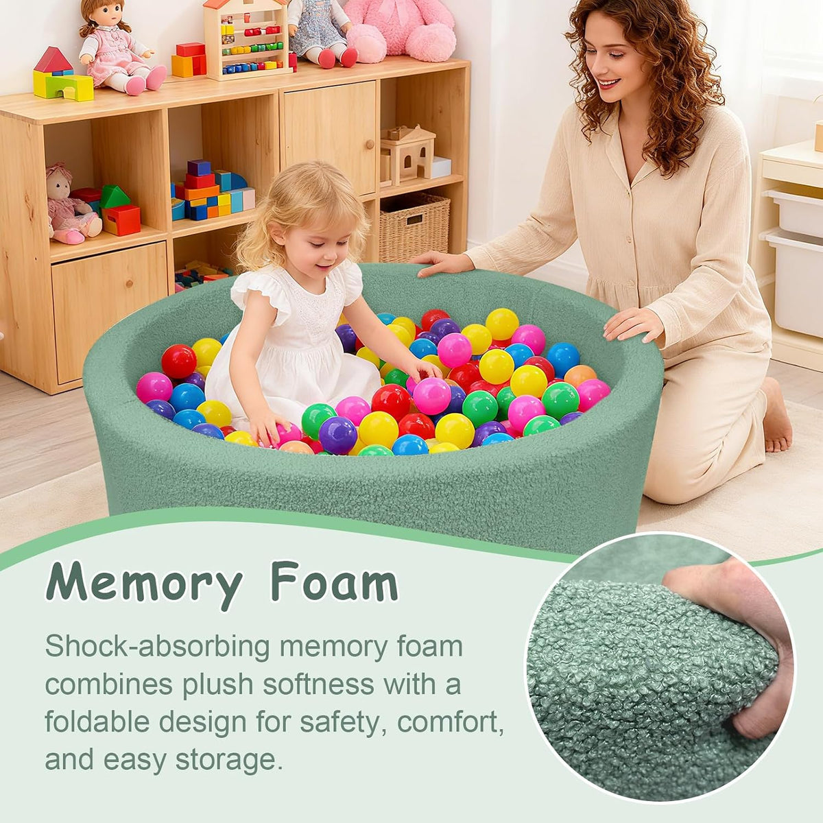 MEOGETY beige teddy fleece foam ball pit for toddlers with soft round walls - view 29