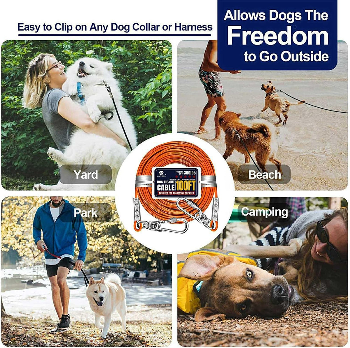Tie Out Cable for Dogs Up to 300lbs - 100 ft / Orange - image 2