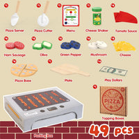 WOODMAM Wooden Pizza Toy, 48 PCS Montessori Pretend Play Food for Ages 3+ – Fun for Kids & Family - Cardboard Box Oven - image 3