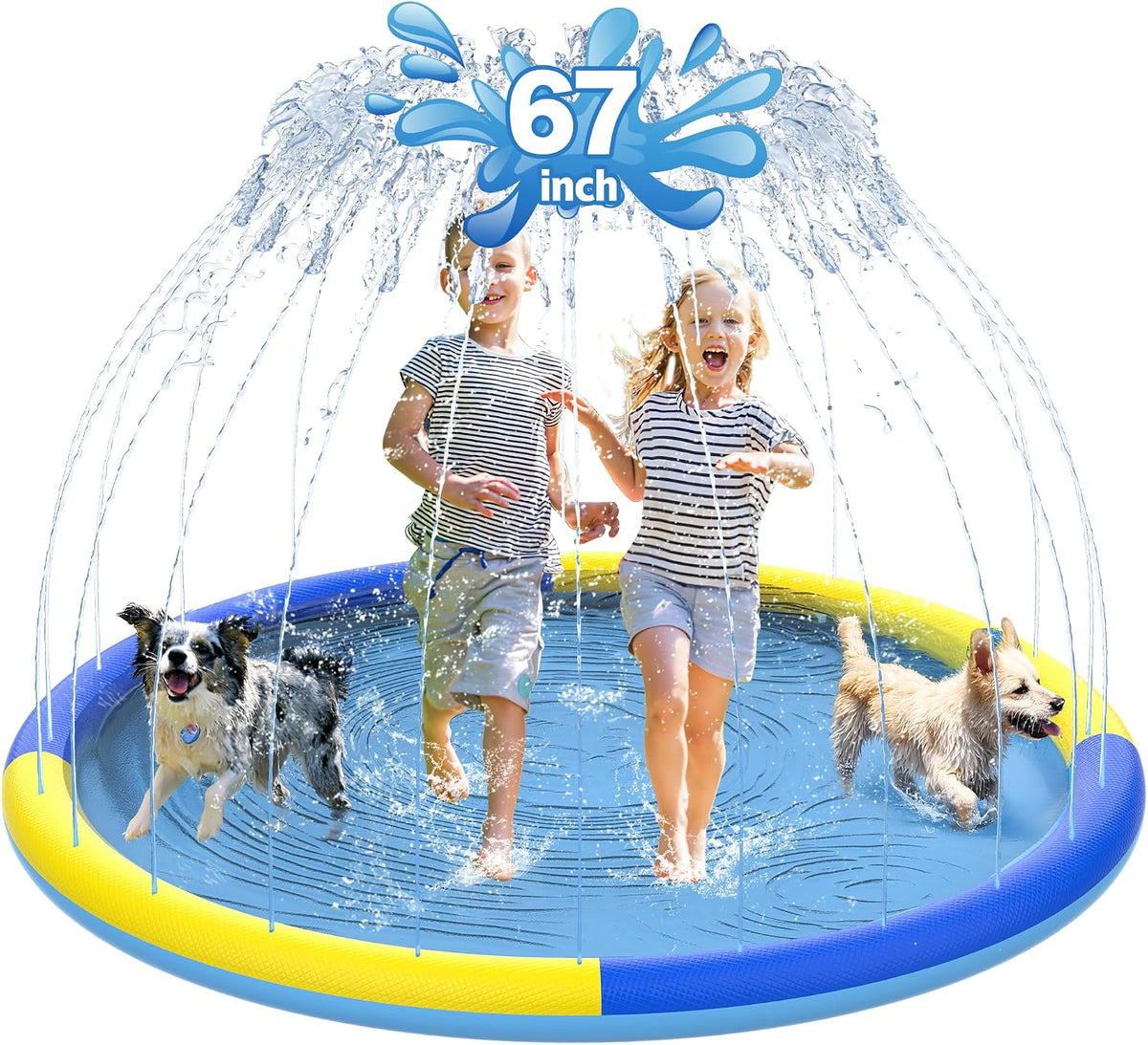 CACSPS non-slip splash pad for kids and dogs spraying water from a garden hose - view 6