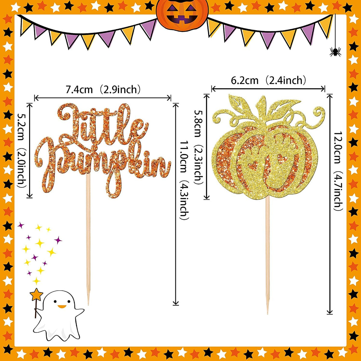 24 PCS Pumpkin Oh Baby Cupcake Toppers Glitter Fall Theme pumpkin - Pattern 9 - image 2