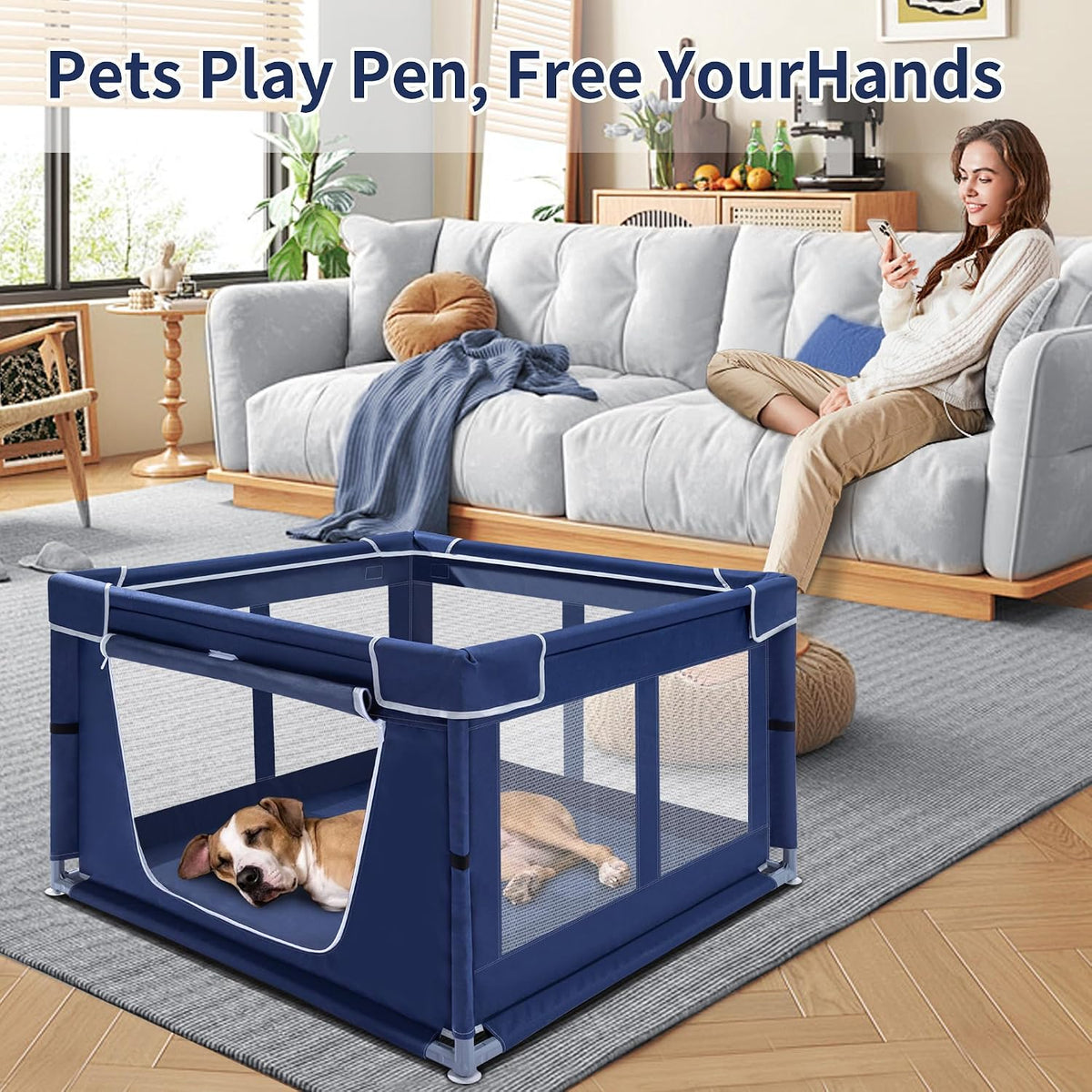 Puppy Playpen Indoor for Dog Small Pets - Royal Blue / 42 Inch w/o top - image 3