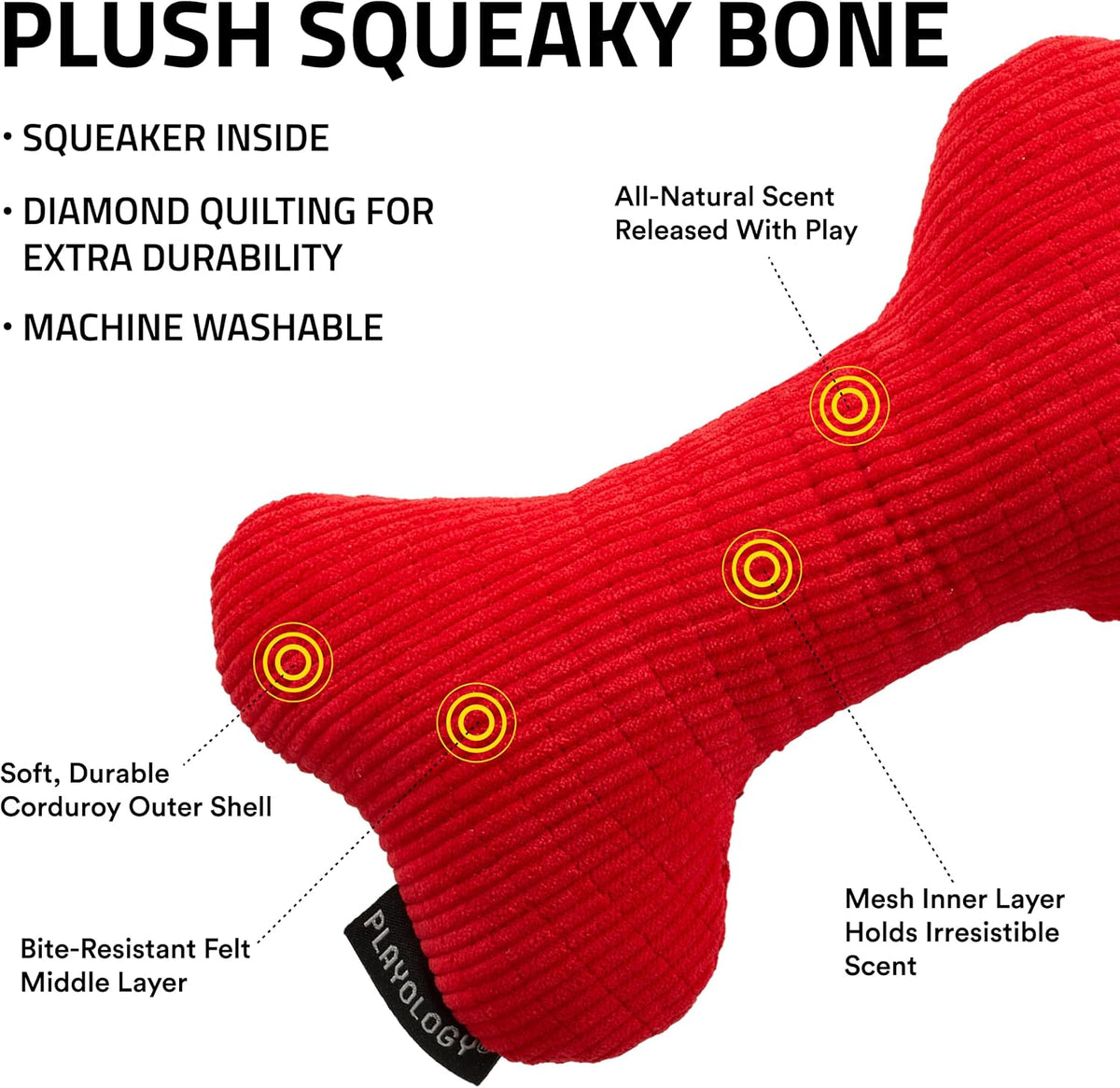 Playology Durable Plush Bone Toy, Squeaky Bone, Jumbo - Jumbo Bone / Beef - image 2