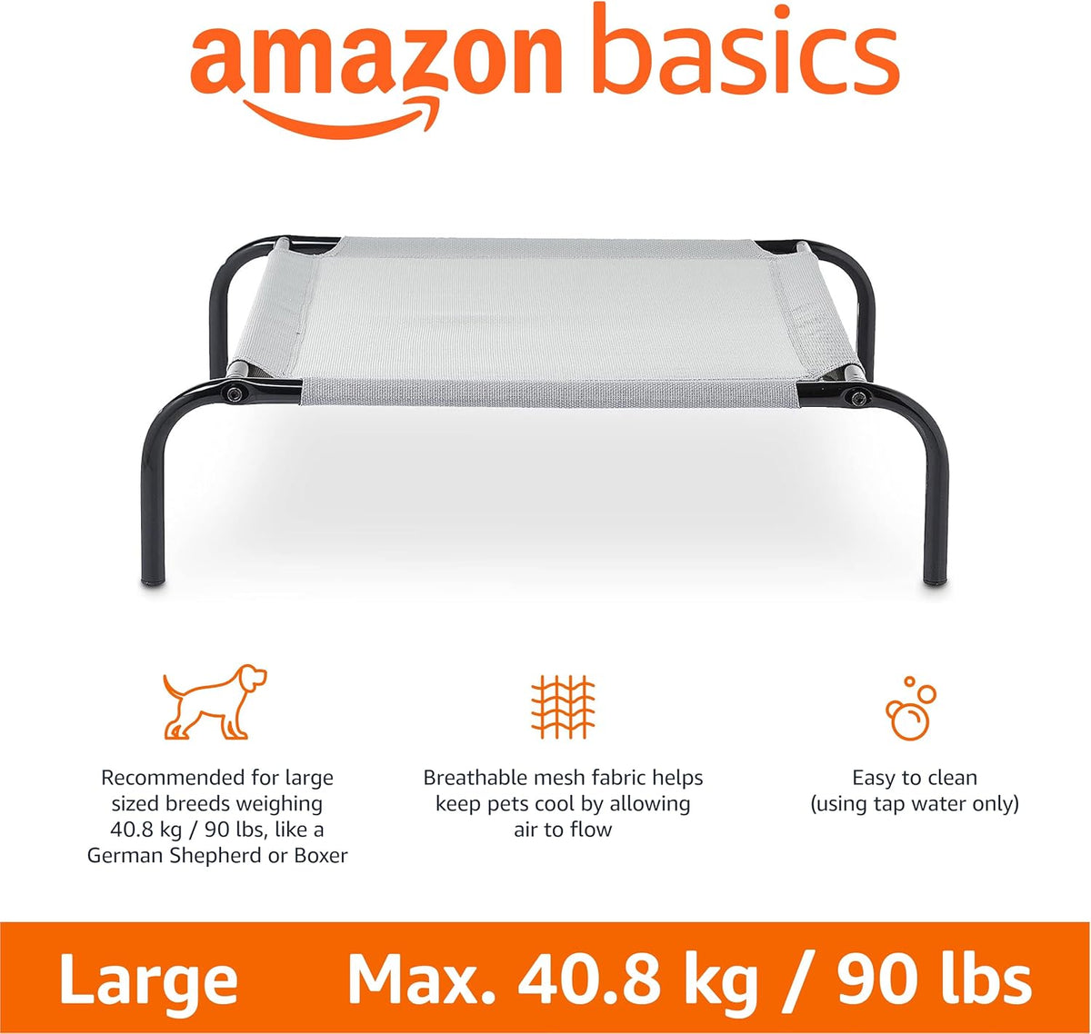 Amazon Basics Cooling Breathable Elevated Dog Bed with Durable Metal - Grey / Large - image 2