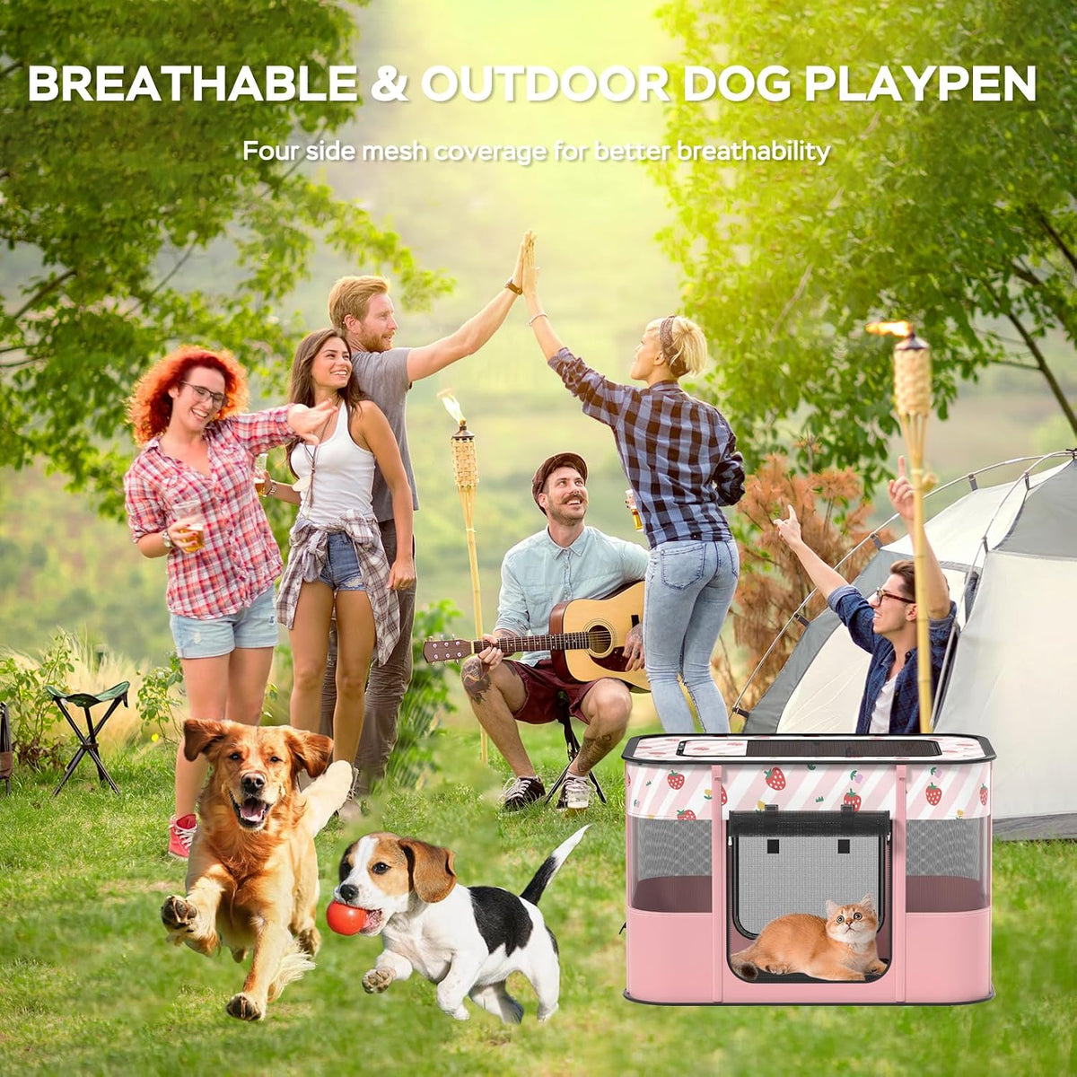 Foldable Pet Cat Playpen, Indoor Cat cage Crates S - Pink / Medium（31.5"L x 23.6"W x 21.7"H） - image 2