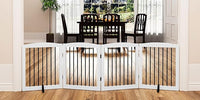 Freestanding Pet Gate for Dogs, Foldable Wooden Dog Gate for House, Indoor Dog Gate for Stair, Doorway, Gates for Dogs Indoor, 80 Inch Wide, 4 Panels 24",White