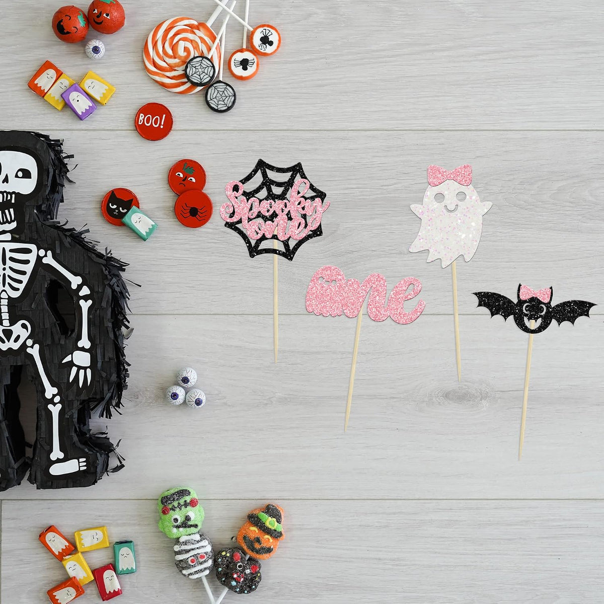 Ephlyn 24 white glitter ghost cupcake toppers for Halloween desserts - view 18