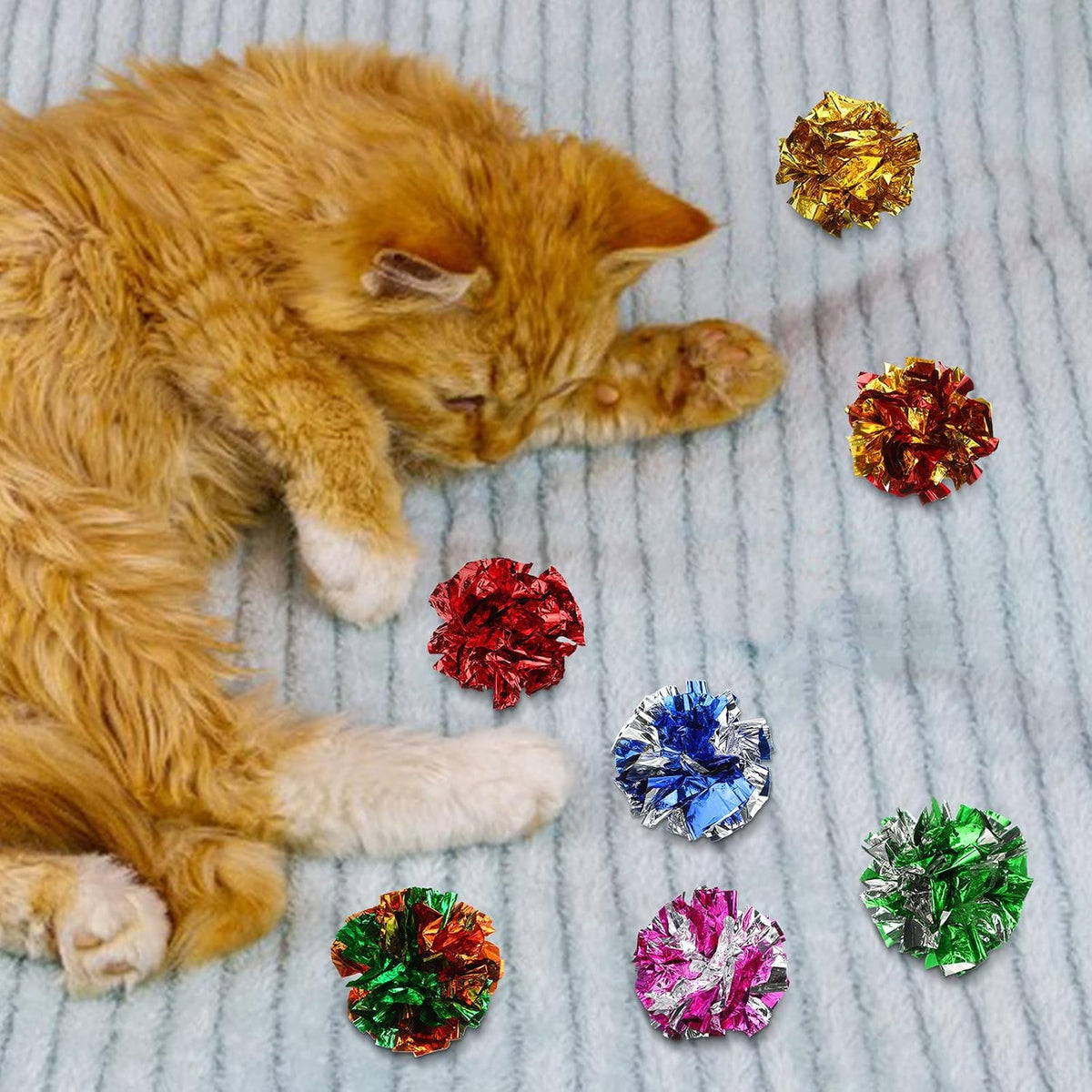 Silkfly 30 Pcs Cat Crinkle Balls Toys 2.36" Interactive Colorful – Essentials for Cats - 400 - image 2