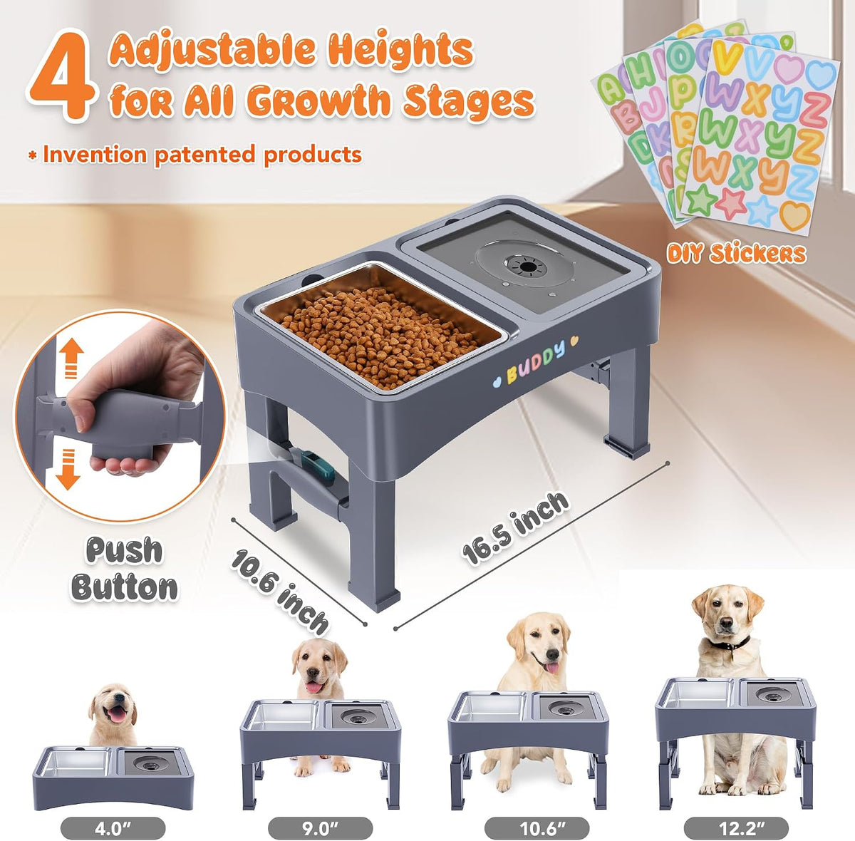 3-in-1 Elevated Dog Bowls with 4 Height Adjustable Raised Stand – Essentials for Dogs - Blue / 3-in-1 Dog Bowls Set - image 2