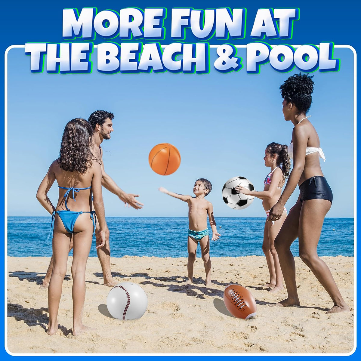 Bedwina 16 inch inflatable sports beach balls, basketball, baseball, football and soccer designs - view 4