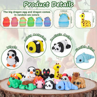 Mini 3D Printed Animals with Dragon Eggs Set, 3D Printed Fidget Toys, Small Articulated Animal Figures Pocket Pets Bulk, Desk Ornament Party Favors (Animal Family)