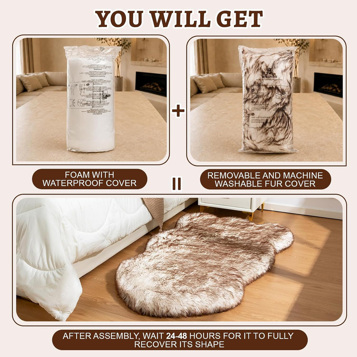 Faux Fur Dog Bed Rug for Large Dogs - Brown / Medium, All Breed Sizes1 - image 3