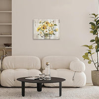 Sunflower Bathroom Pictures Wall Art, Simple Blessed Floral Bathroom Wall Decor, Flower Framed Painting Canvas Artwork for Bedroom Living Room Decorations 16"L x 12"W