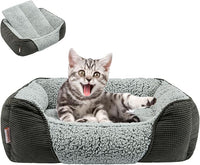 Miguel Washable Cat Bed for Indoor Cats With Removable Cushion, Easy to Wash Small Pet Sofa With Side, Rectangle Bolster Kitten Calming Cuddle Puppy Bed, Anti-Slip Bottom, Gray 18 Inch