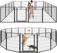 Dog Playpen Outdoor Extra Wide 16 Panels Heavy Duty Dog Fence 40" Height Anti-Rust with Doors Portable for RV Camping Yard, Total 42FT, 140 Sq.ft, Snowy Black