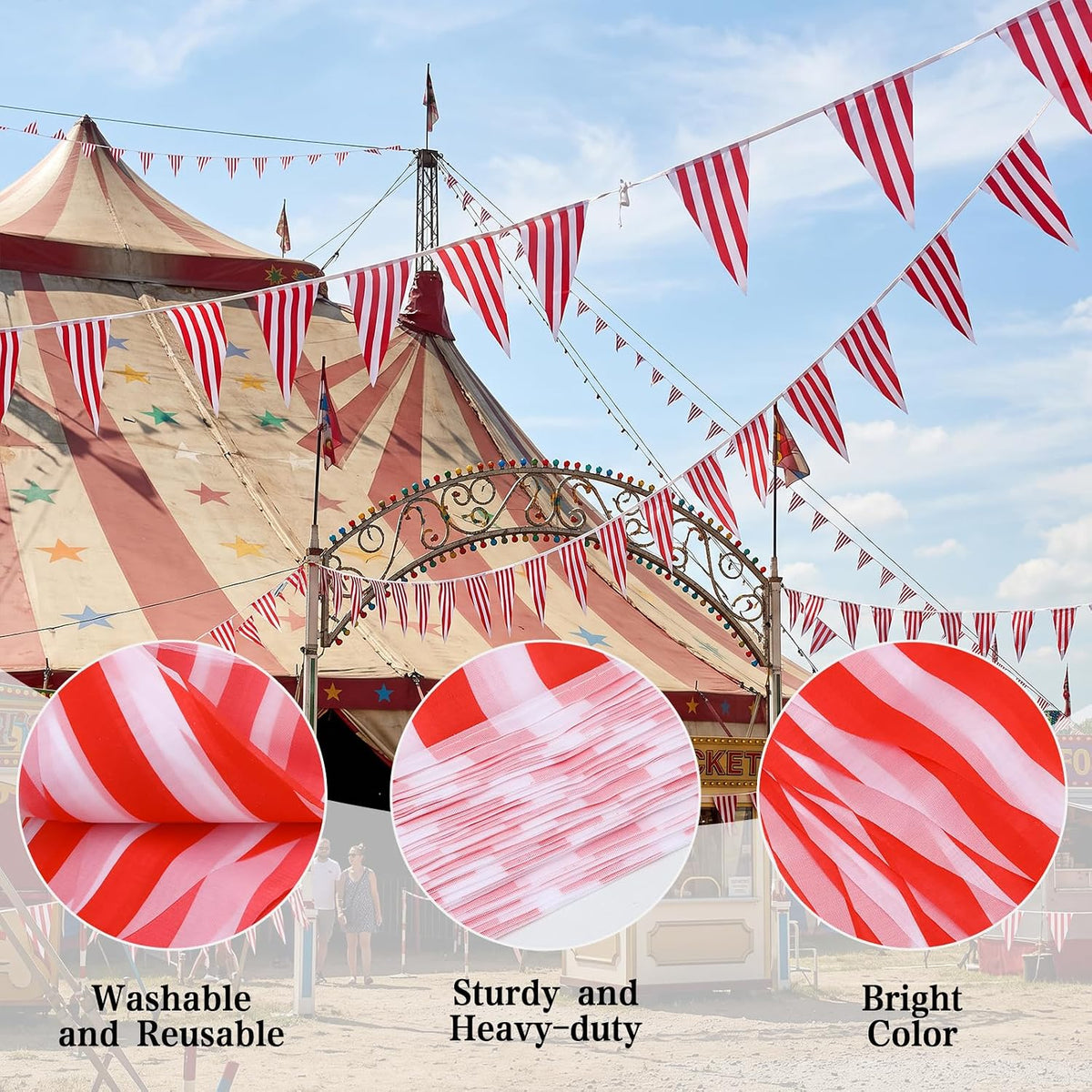 RUBFAC 170ft 120pcs Red White Striped Pennant Banner – Fun for Kids & Family - Red and White / 850ft - image 4