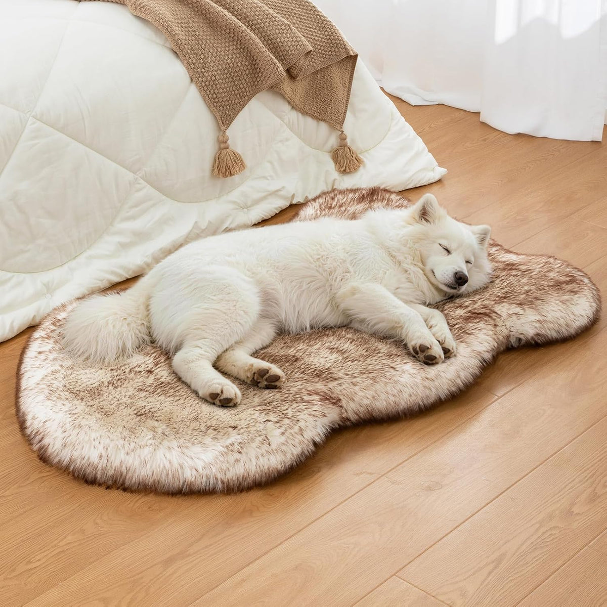 Faux Fur Dog Bed Rug for Large Dogs - Brown / Medium, All Breed Sizes1