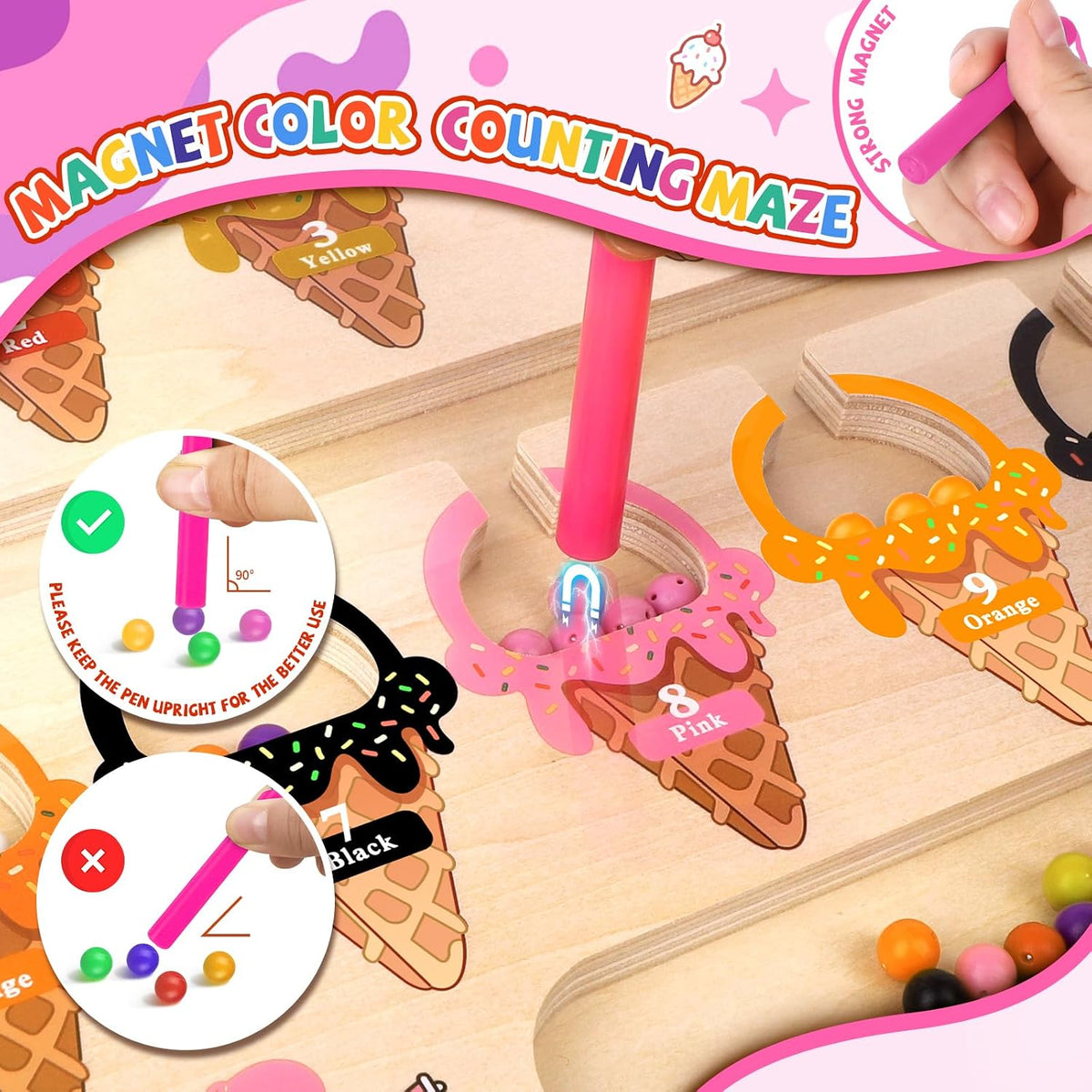 Ice Cream Magnetic Color and Number Maze - Pink - image 2