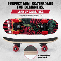Honoson kids skateboard set with dinosaur print maple deck and black knee pads, elbow pads and wrist - view 38