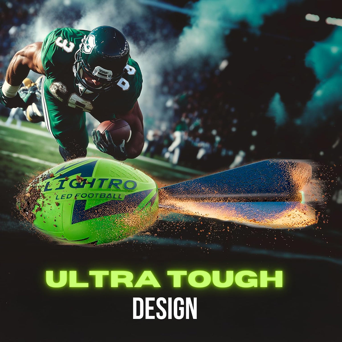 LIGHTRO foam glow in the dark football with smart LEDs and lit tail - view 3