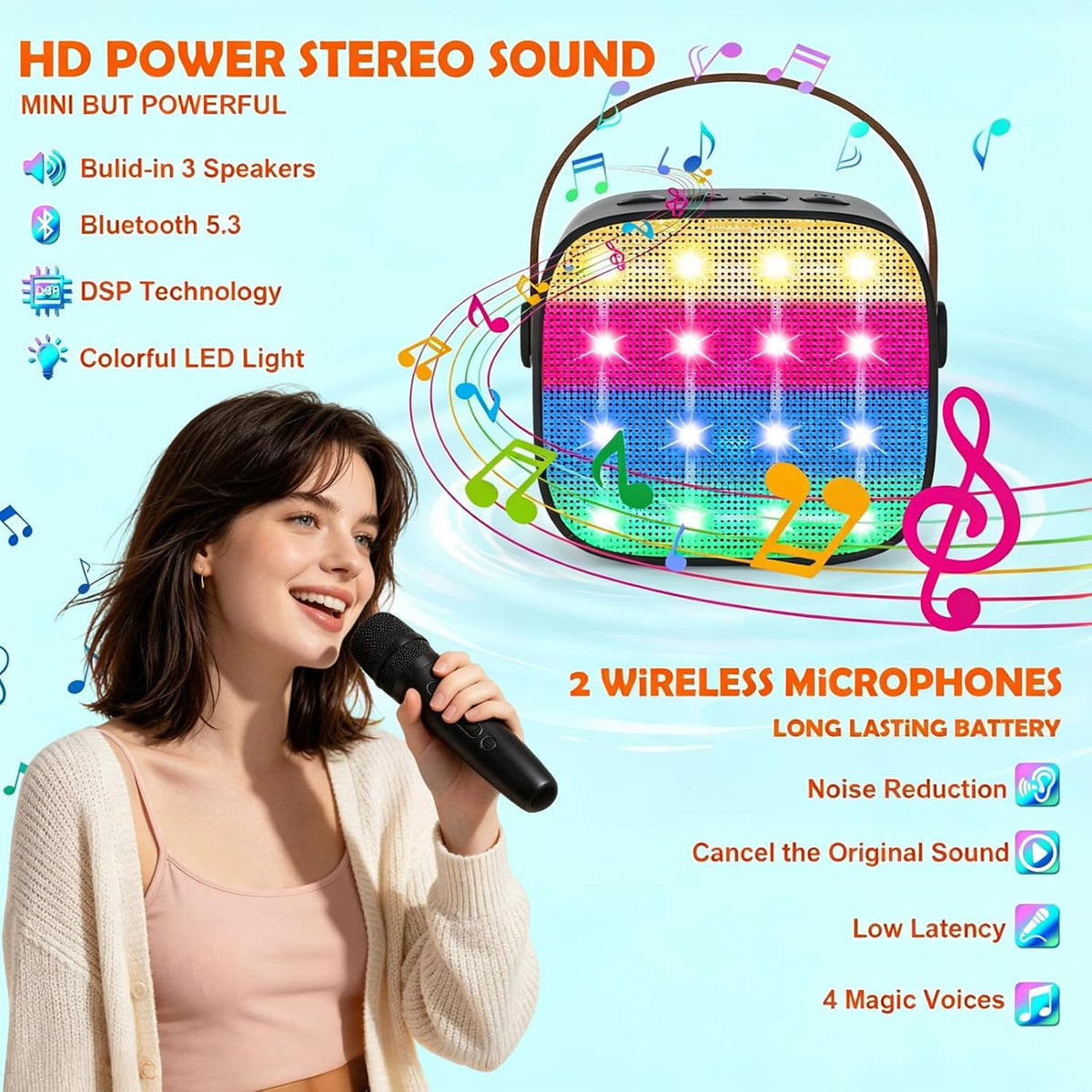 Karaoke Machine with 2 Microphones for Kids - White - image 4
