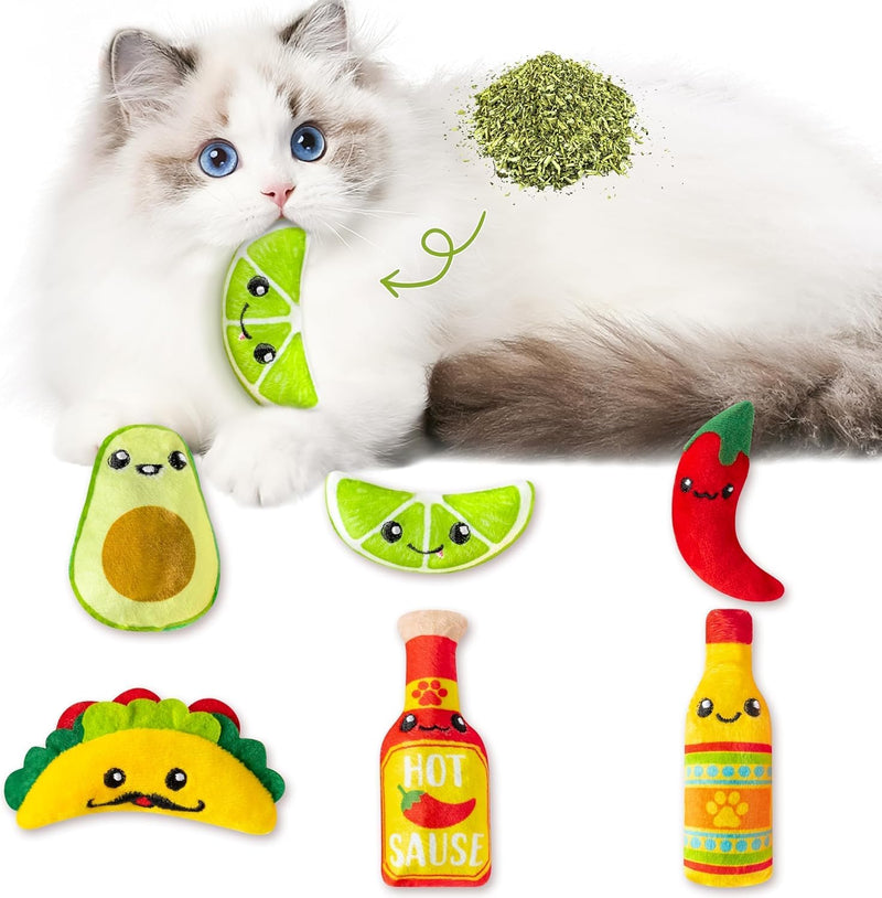L1rabe Halloween Donut Catnip Stuffed Toys for Cats - Mexican Carnival Taco Hot Sause Chili Avocado Lime