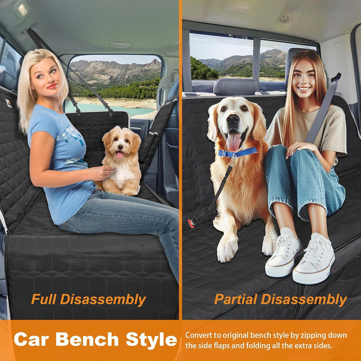 Dog Car Seat Cover for Back Seat - Hammock-Black / Truck Bench-61"W / 1 - image 2