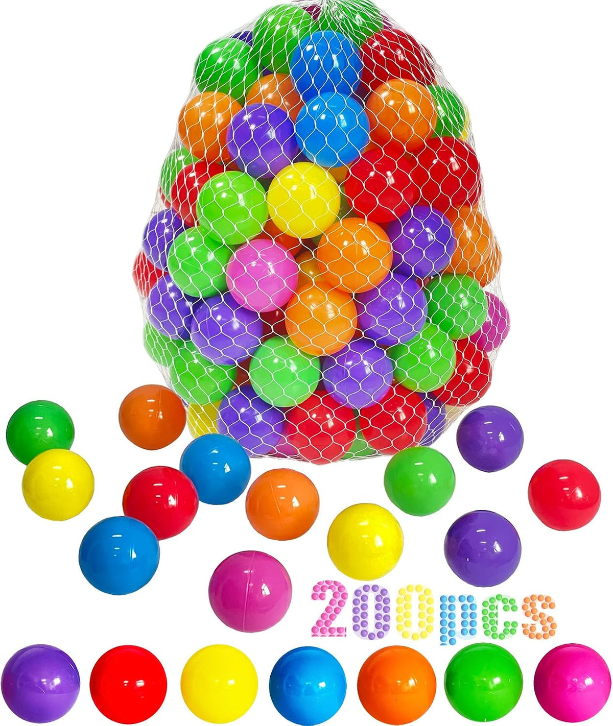 Plastic Ball Pit Balls 50/100/200/400 Pack for Baby Toddler Kids Play – Fun for Kids & Family - 200 Balls, 7 Rainbow Colors