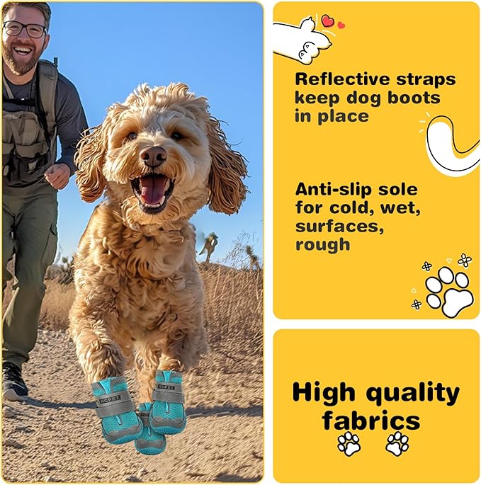 Hcpet Dog Shoes for Large Dogs, Breathable Dog Booties for Small Medium Dogs, Anti-Slip Dog Boots & Paw Protectors for Hot Pavement Winter Snow Hiking with Reflective Straps Blue Size 6