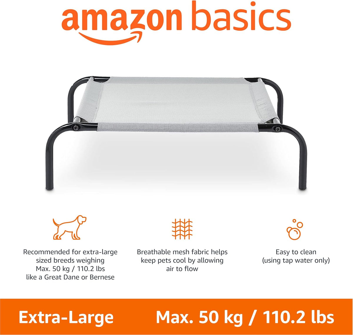 Amazon Basics Cooling Breathable Elevated Dog Bed with Durable Metal - Grey / X-Large - image 2