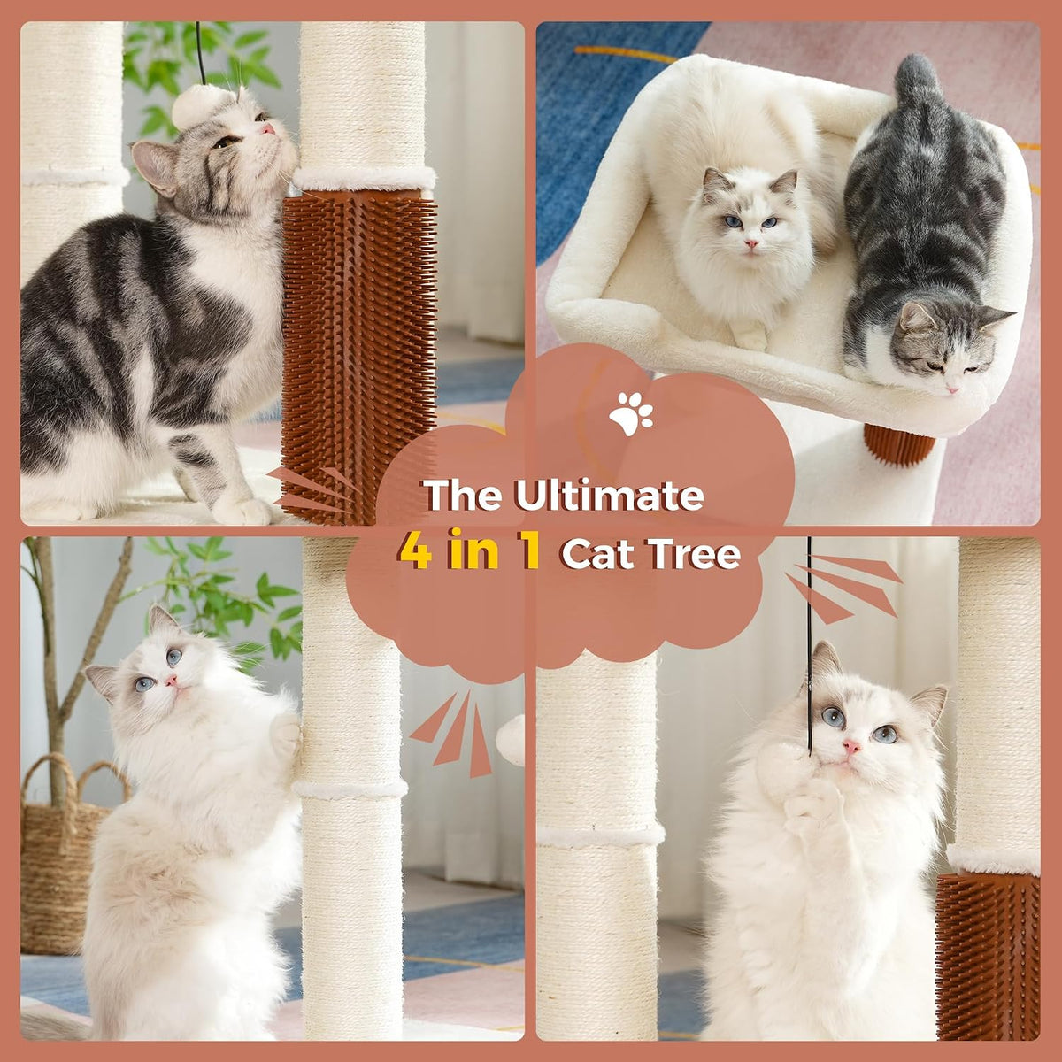 Cat Tree Tower for Large Cats Cat Scratching Post with Bed 20X16” – Essentials for Cats - Large / Beige - image 4