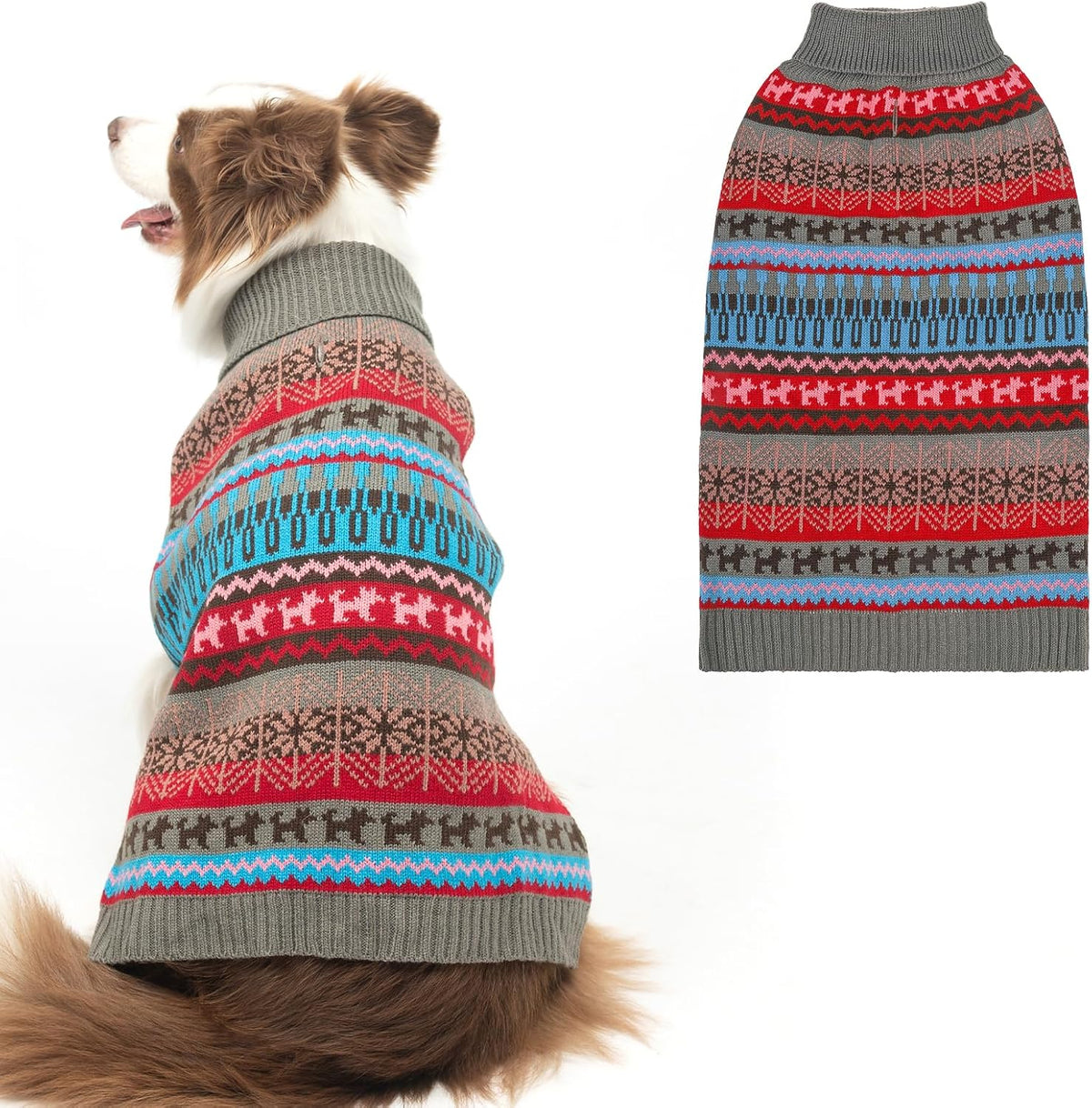 Dog Sweater - Winter Coat Apparel Clothes with Colorful Stripes for Cold Weather – Essentials for Dogs - Medium/Large / Grey