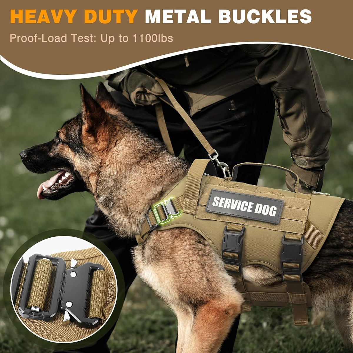 WINSEE Tactical Dog Harness with Dog Leash - Medium / Brown - image 4