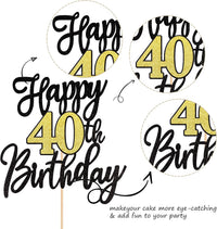 1 PCS Happy 60th Birthday Cake Topper Black Gold Glitter Cheers to 60 - 40th - image 3