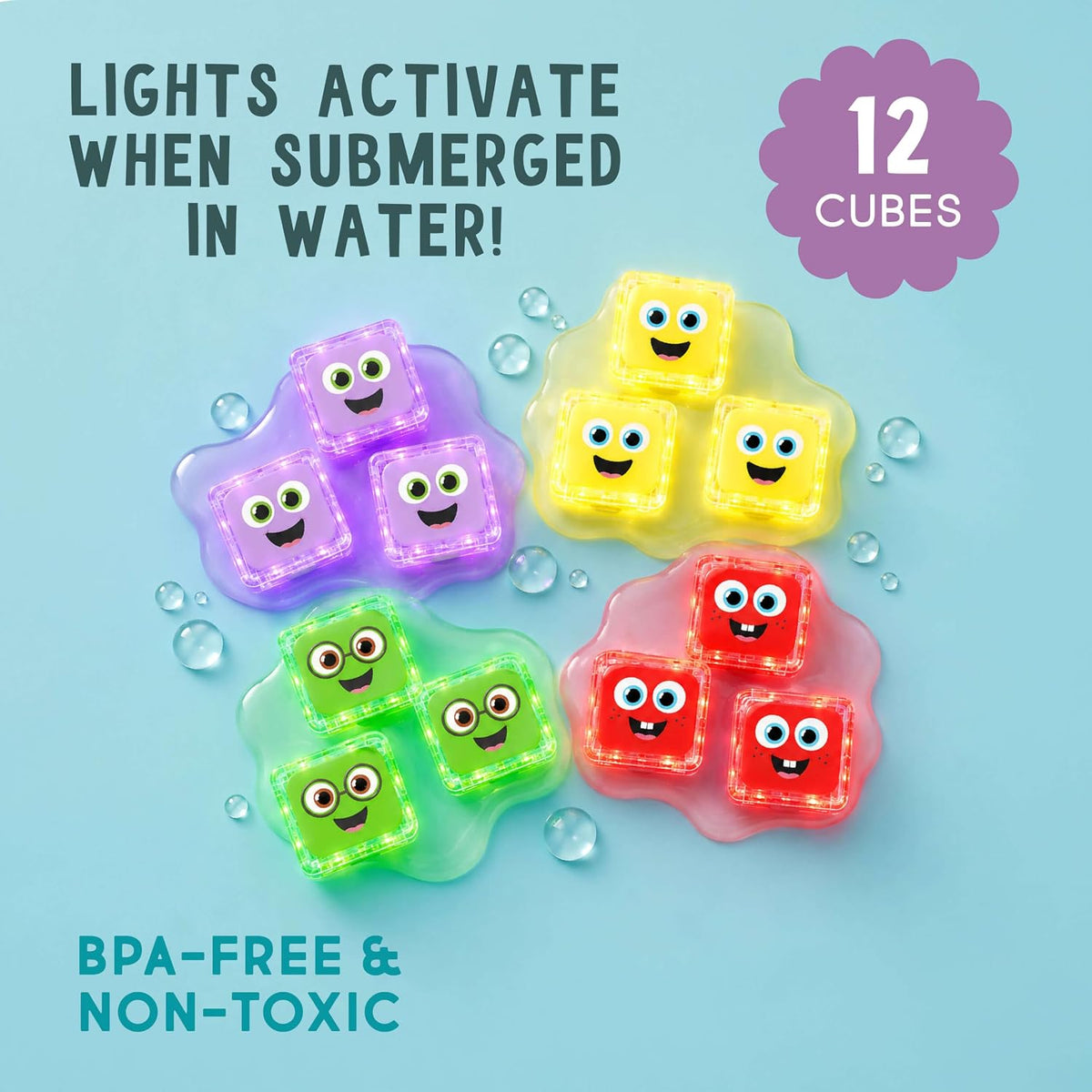 Glo Pals Water-Activated Light-Up Bath Toy Cubes, 4 Colors - image 3