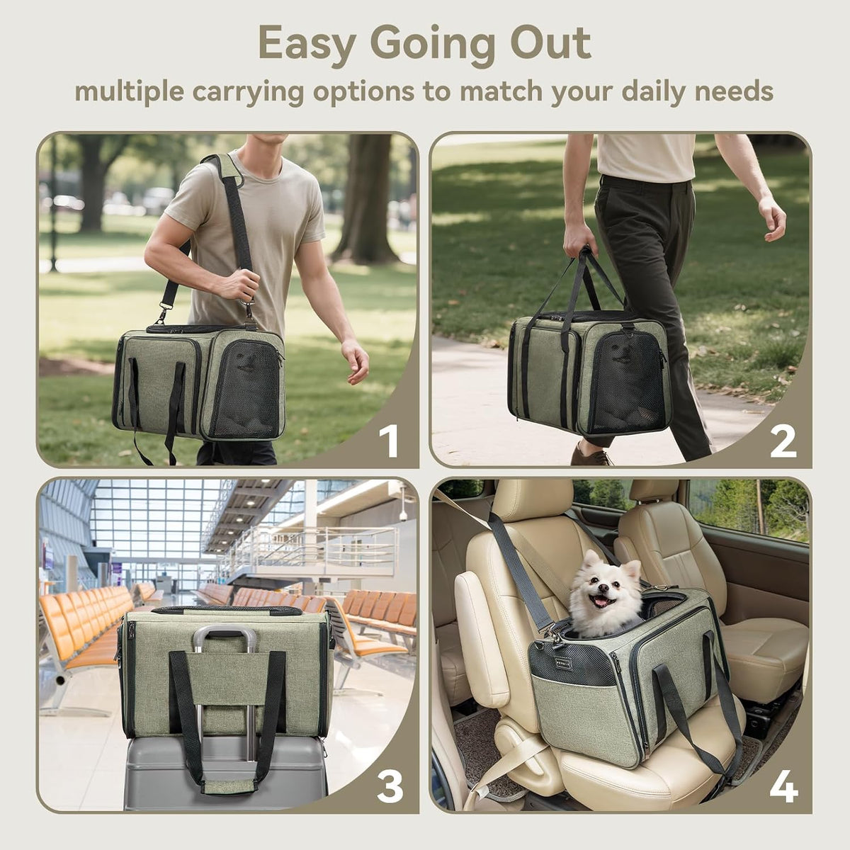 Petsfit Medium Expandable Cat Carrier for Air Travel - 19.0"L x 12.0"W x 12.0"H / Green - image 3