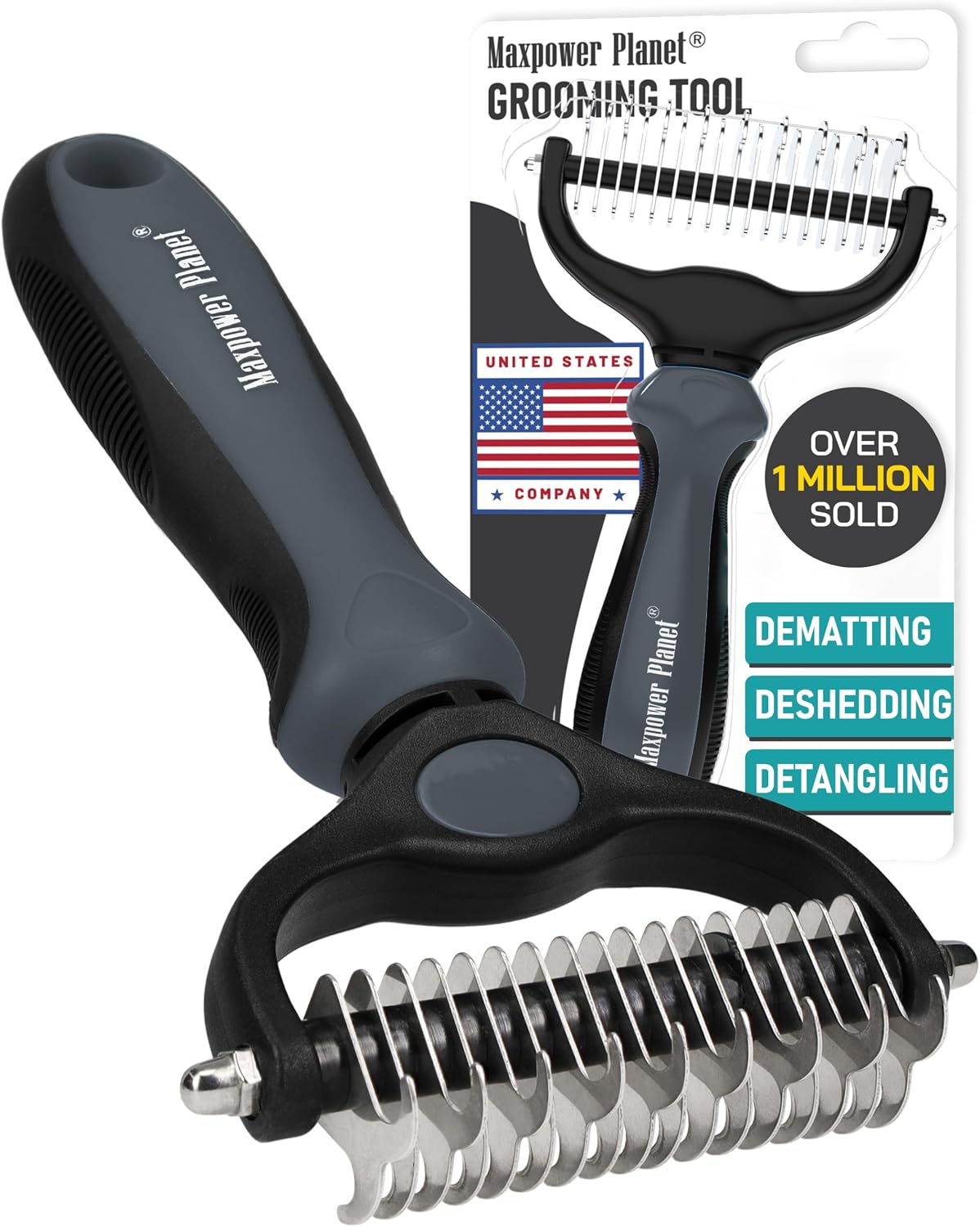 Maxpower Planet Dog Grooming Rake, Deshedding Undercoat Brush - Gray / Large