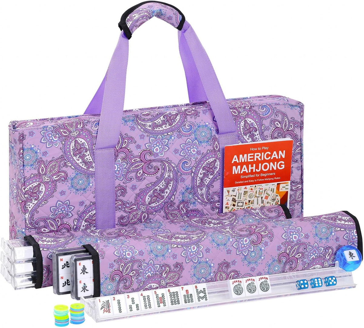 American Mahjong Game Set, 166 Quality White Tiles - Purple