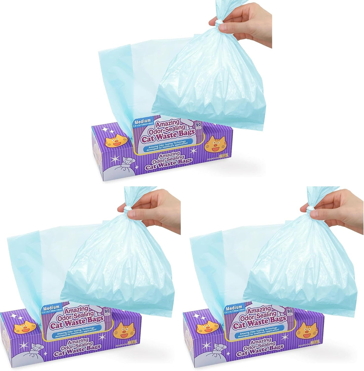 BOS Amazing Odor Sealing Cat Waste Disposal Bags - 90 Count (Pack of 3)