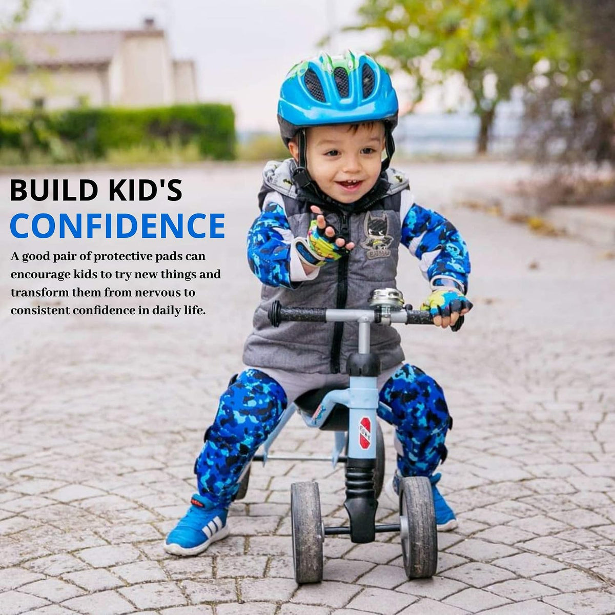 Soft-Style Kids Knee and Elbow Pads with Bike Gloves - Small / (2nd Gen) Ocean Camo - image 2