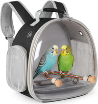 Small Bird Travel Backpack Carrier Cage - Black / Clear Bubble + Tray