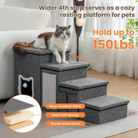 17" H Cat Stairs for Old Cats, Doggie Steps for Small Dogs - Grey / 4-Step - image 4