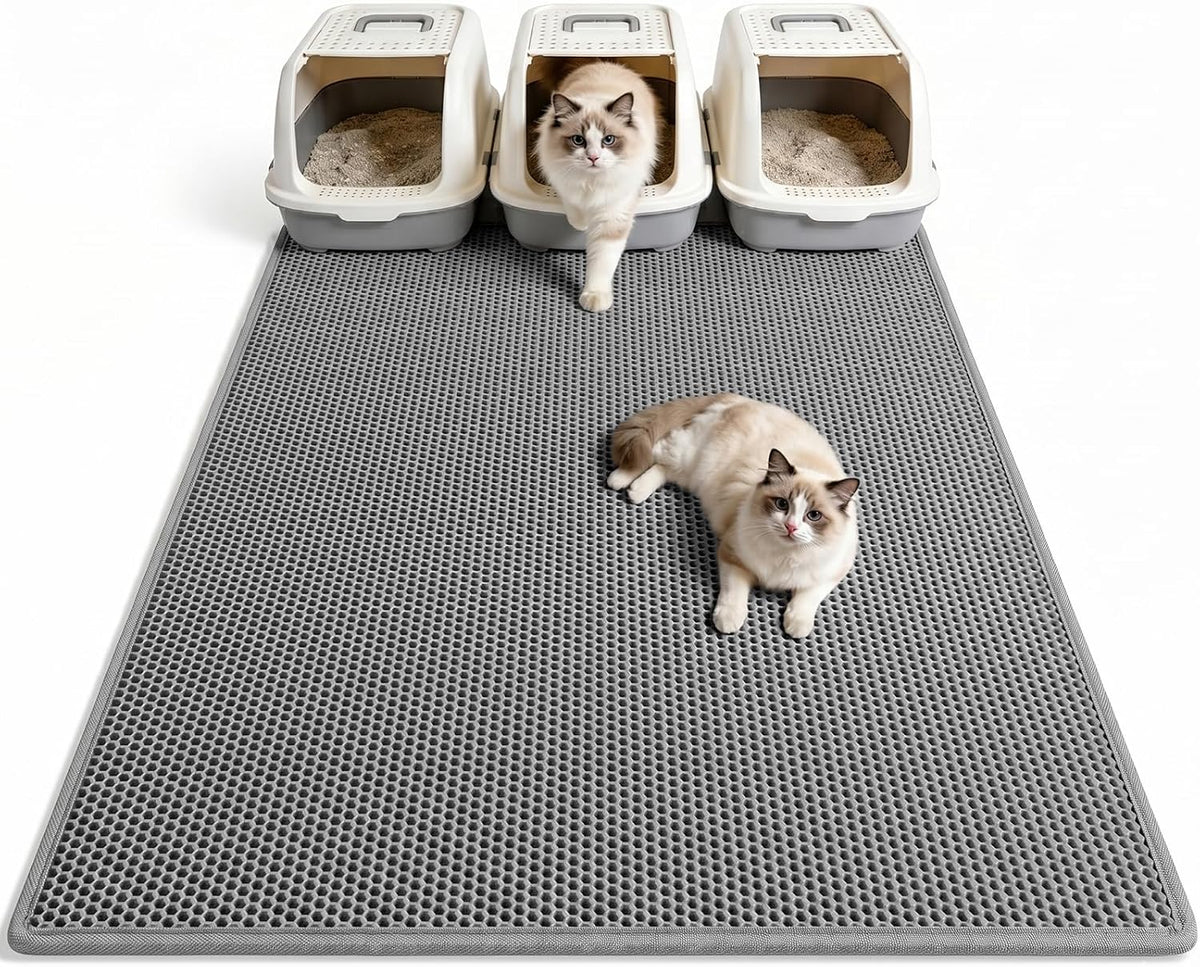 Pieviev Cat Litter Mat, Double-Layer Waterproof Litter Trap - Gray / 47x36 Inch
