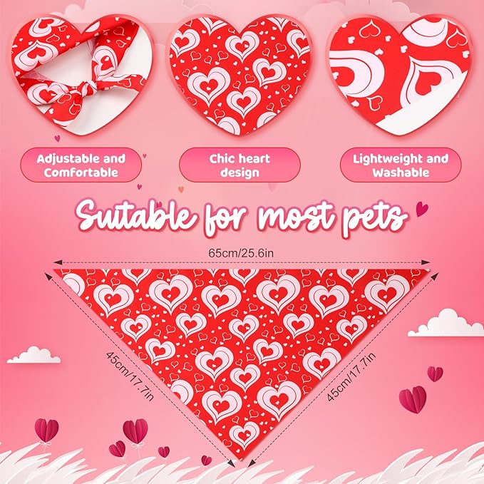 Weewooday 50 Pcs Dog Bandanas Bulk for Dogs Soft Bibs Adjustable Triangle pet Bandana for Small Medium Large Costume(Heart Pattern,25.6 x 17.7 x 17.7 Inch)