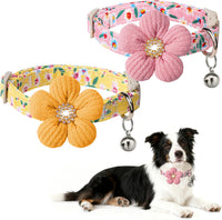 Medium Dog Collar with Flower - Pink + Yellow / M : for Medium Dogs