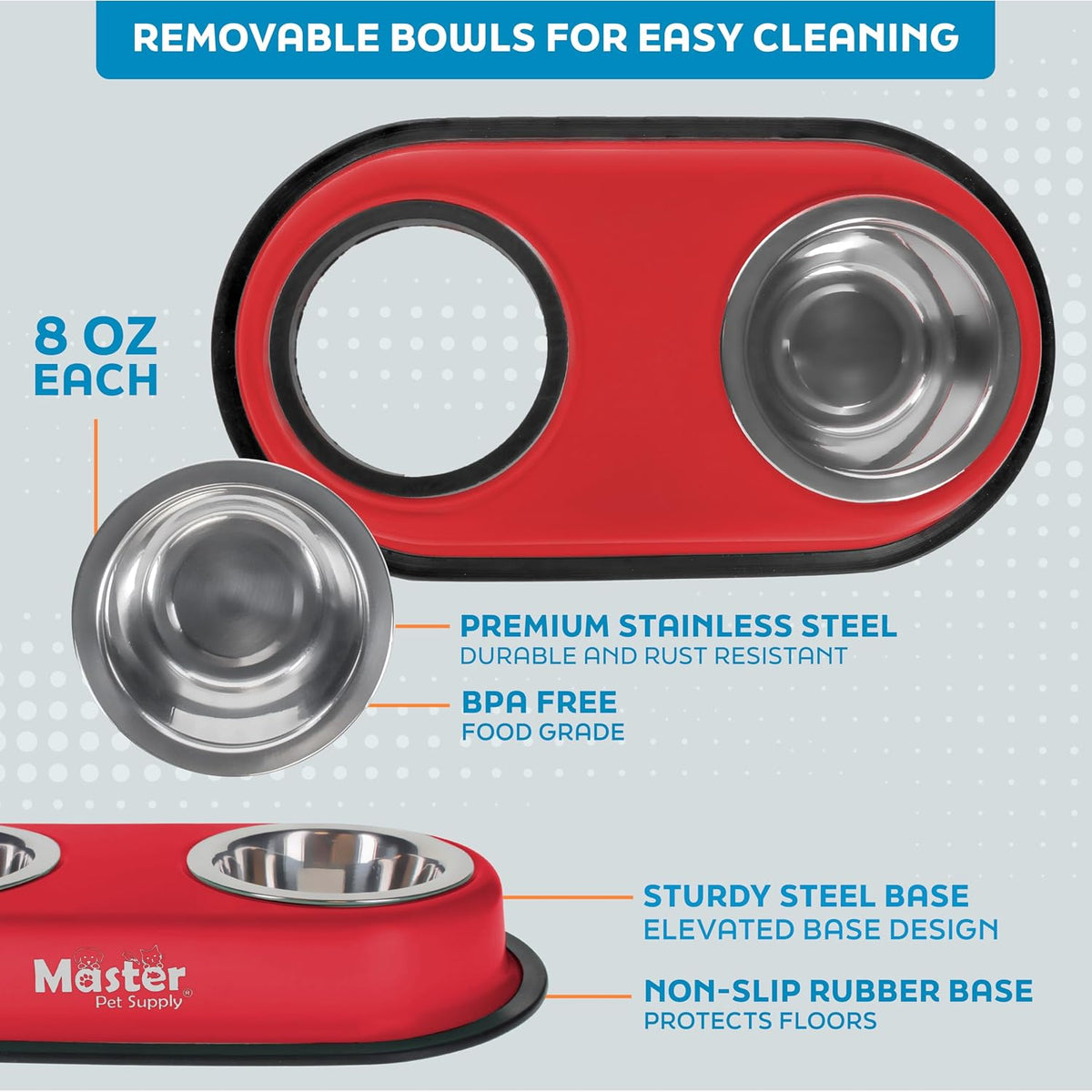Master Pet Supply Double Dog Bowls Set with Elevated Base Black Velvet – Essentials for Dogs - Crimson Flame - image 3