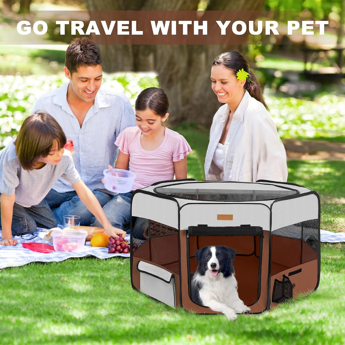 Akinerri Portable Dog Playpen - Medium / Brown - image 4