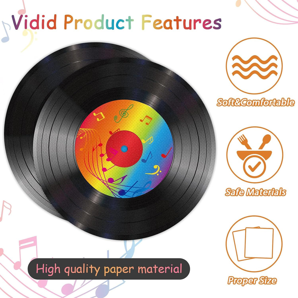 ZOIIWA vinyl record themed paper napkins with colorful music note logo, 50 pack - view 3
